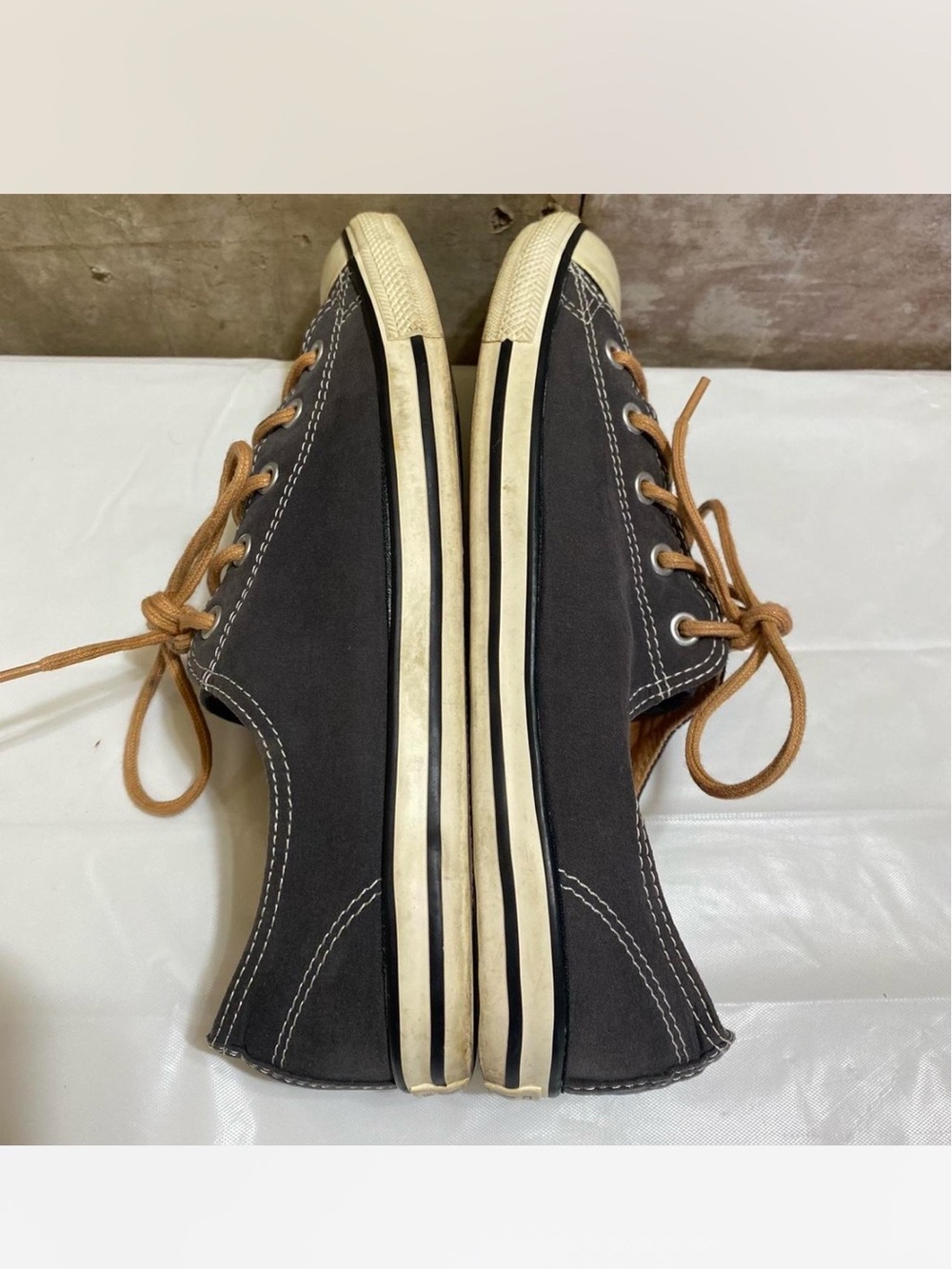 Converse Low-Top Canvas Sneakers in Charcoal with Tan Laces - Picture 4 of 7